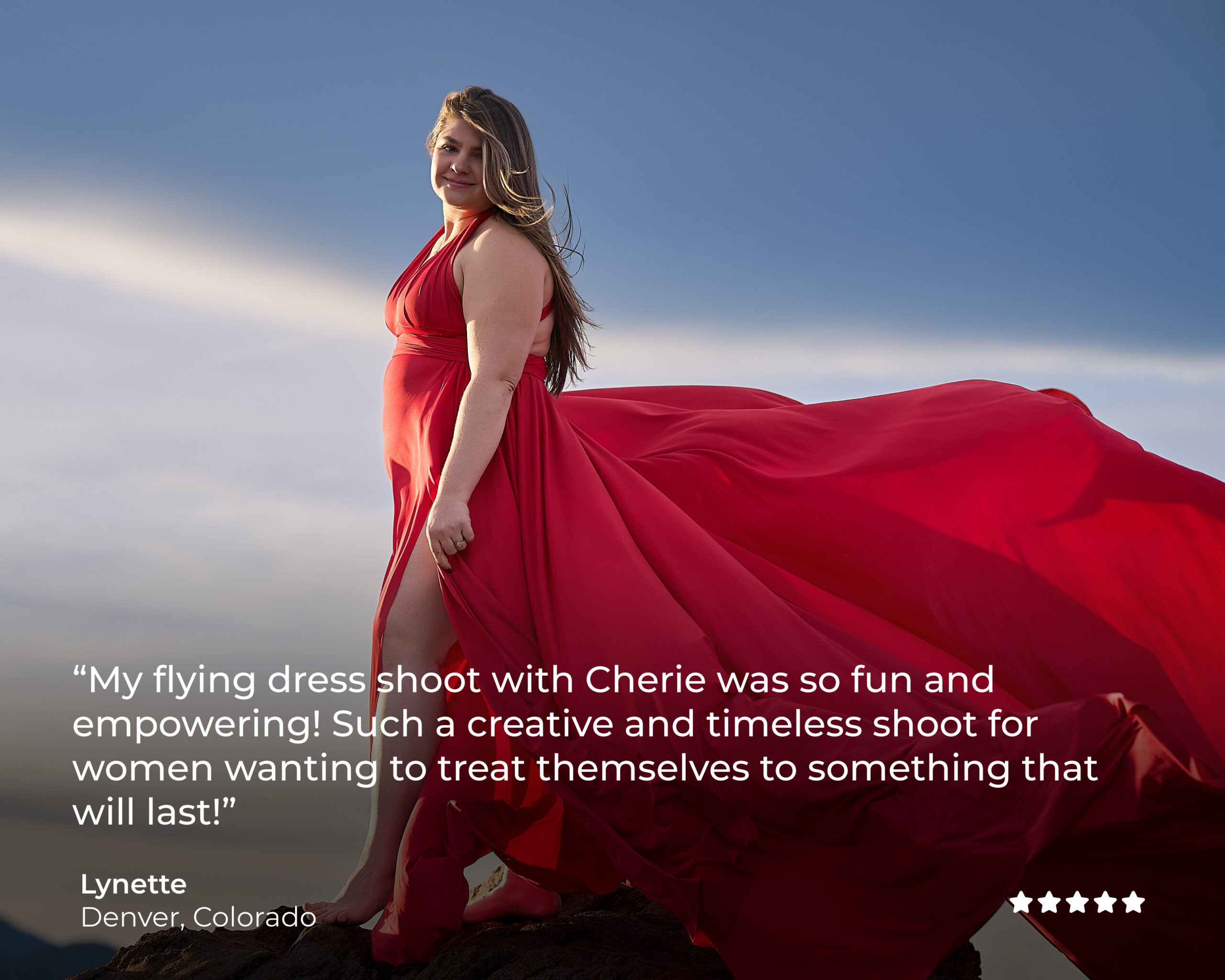 Lynette-Denver-Testimonial_2 Client testimonial from Lynette, Denver, in a red flying dress